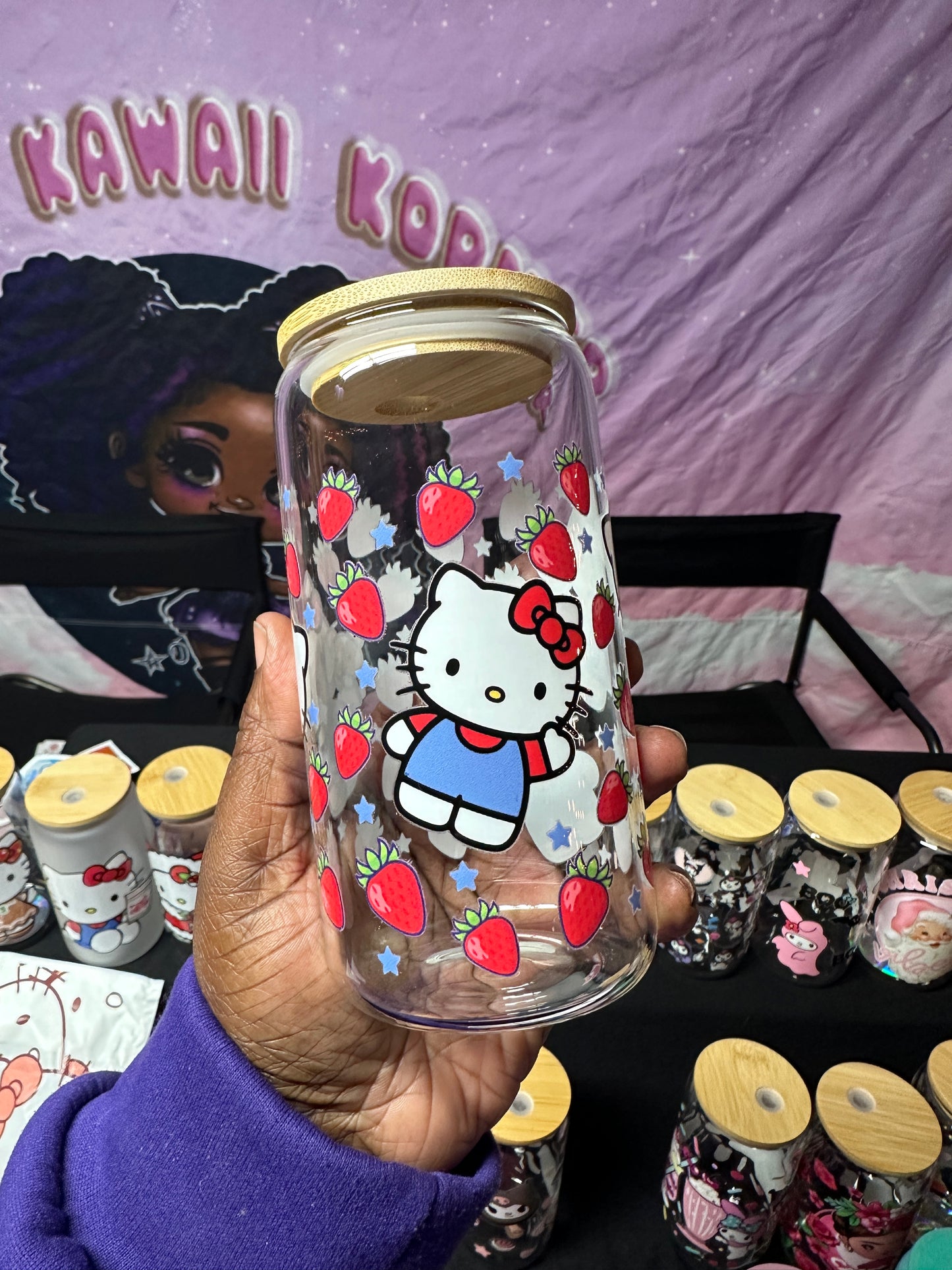 16oz Strawberry kitty Libby glass can Kawaii