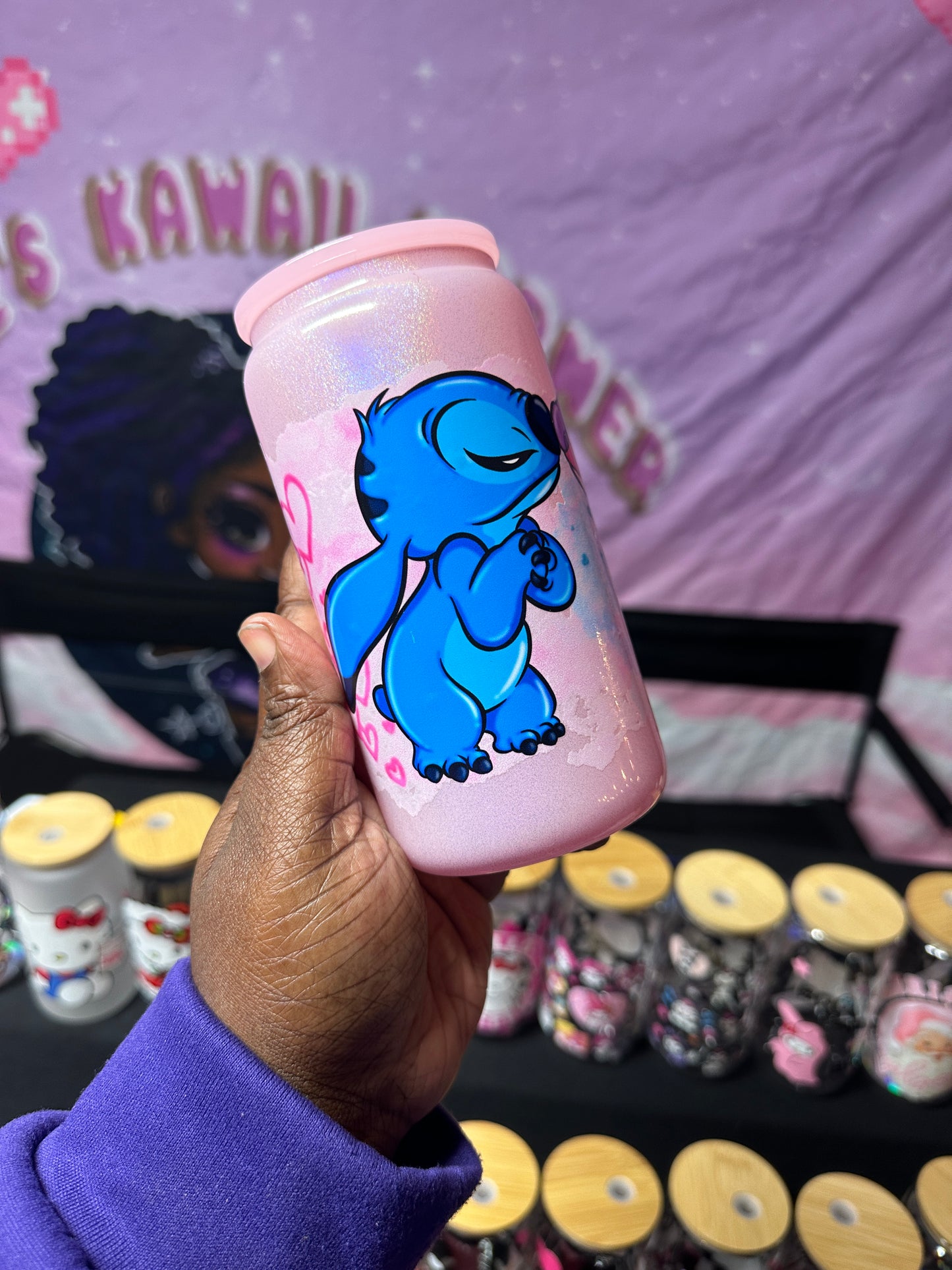 Stitch x Angel glass can 16oz