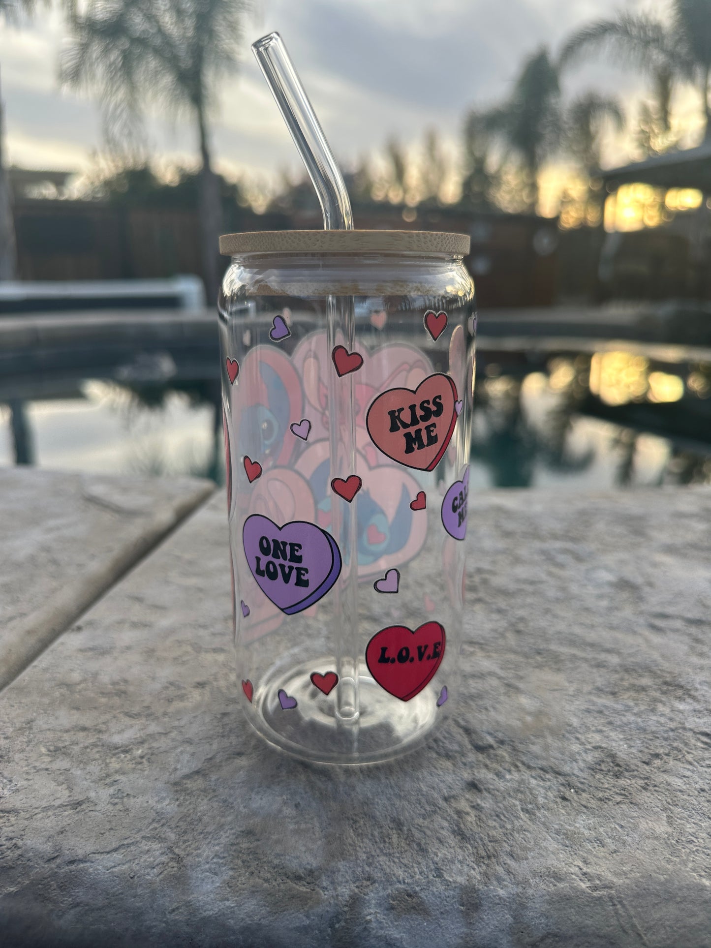 Stitch and Angel heart Glass Libby can