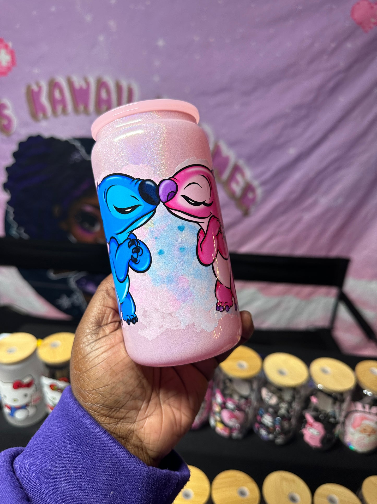 Stitch x Angel glass can 16oz