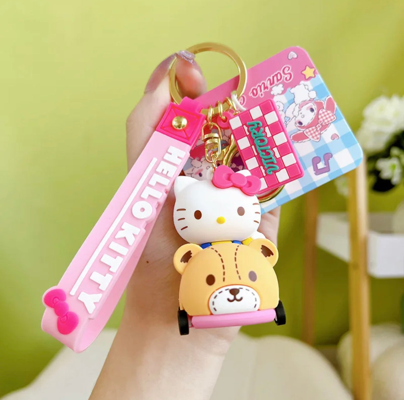 Sanrio Race Car with Rolling Wheels Keychains