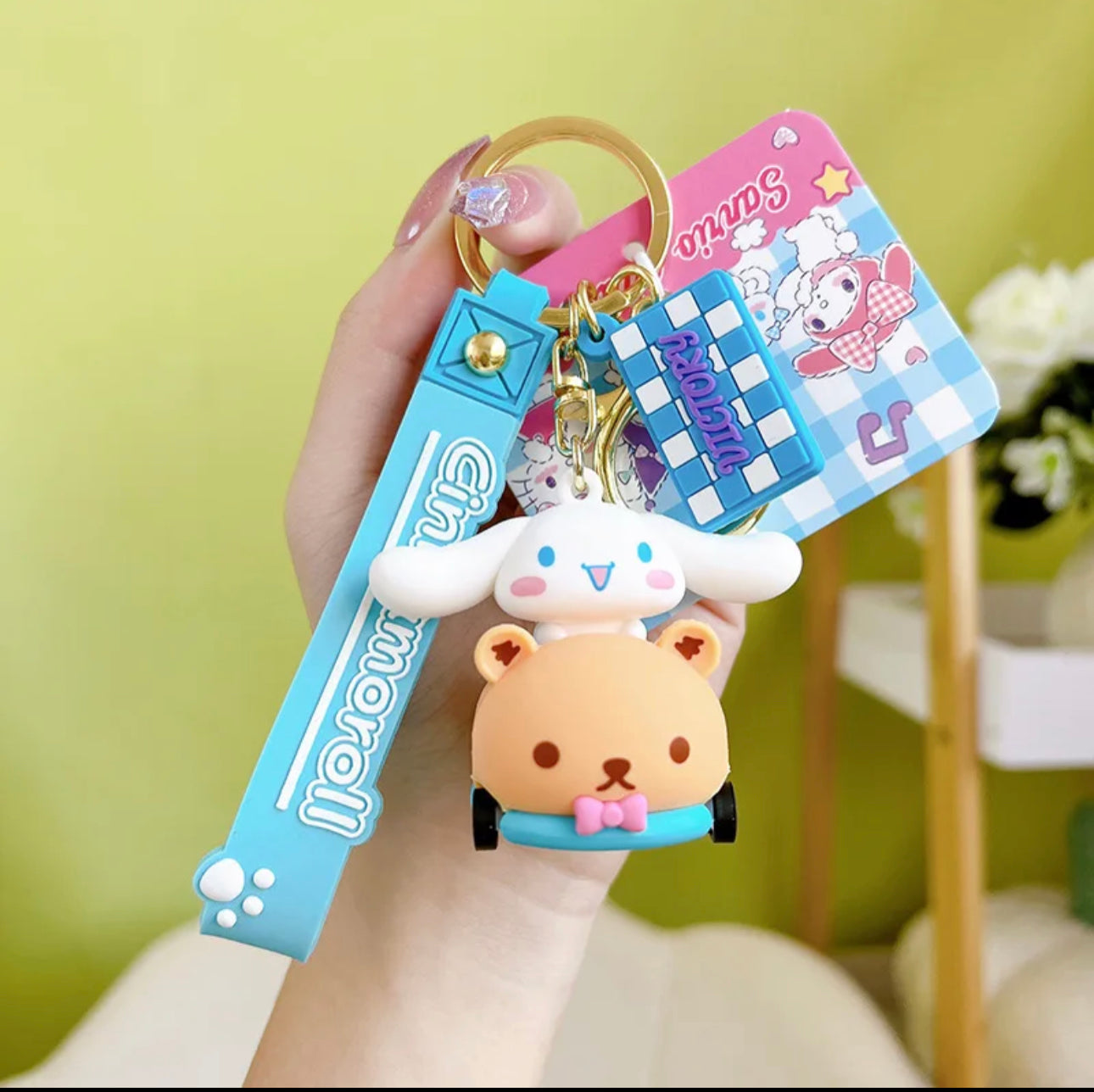 Sanrio Race Car with Rolling Wheels Keychains