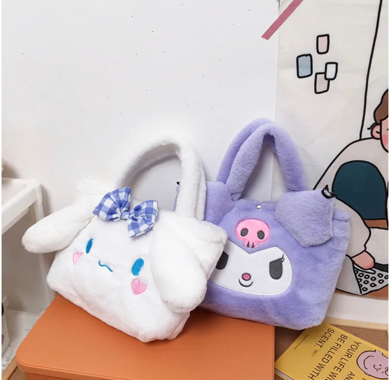 Sanriod Soft Fluffy Bags (Various!) | my melody | Kuromi | Easter basket | gift for girls | fluffy soft | Kawaii | pastel bag | Cinnmoroll