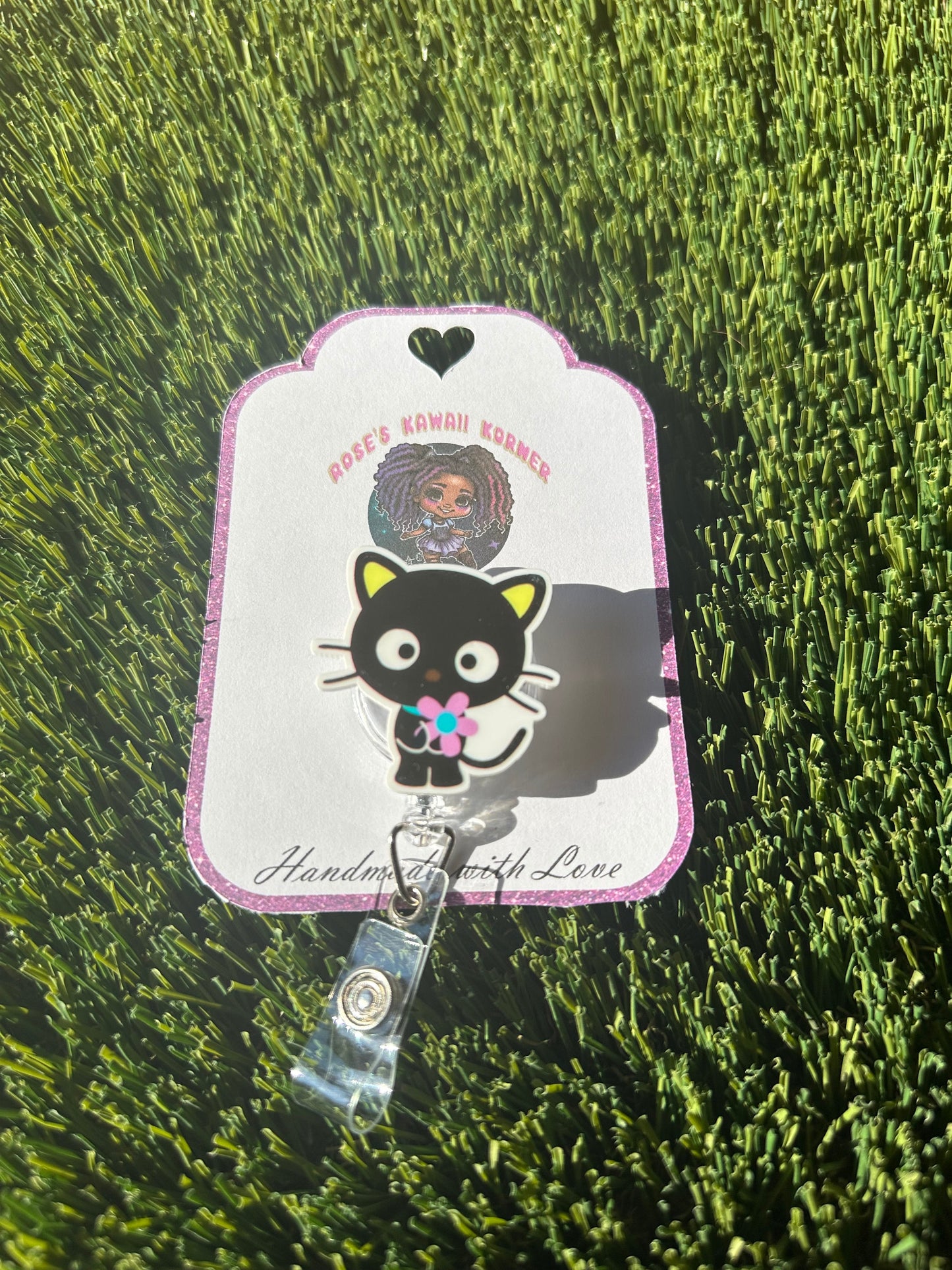Retractable badge reel| Choco cat | black cat | Kawaii | ID holder | carabiner | badge pull | Sanrioed | chocolate cat | nurse | students |