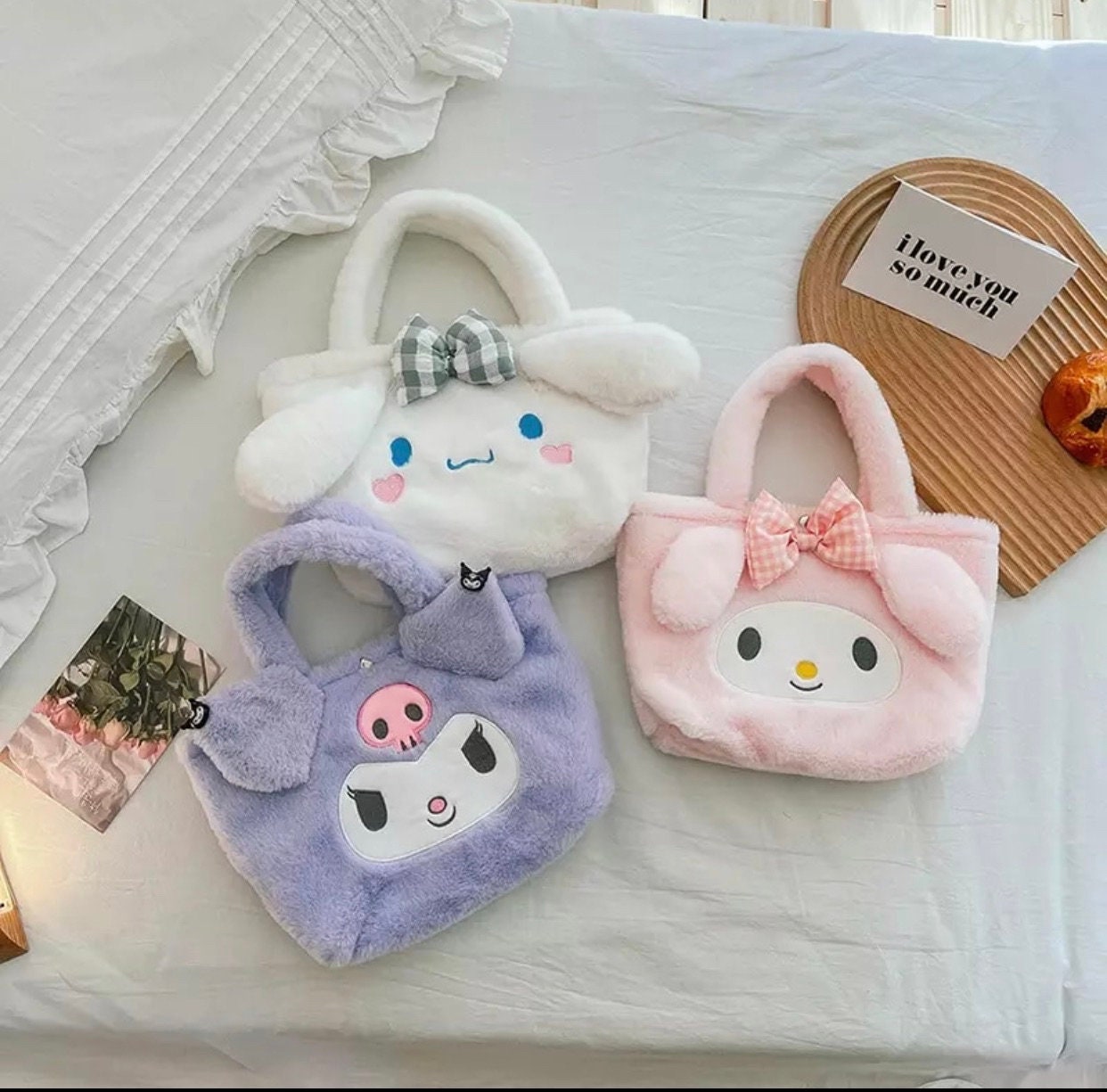 Sanriod Soft Fluffy Bags (Various!) | my melody | Kuromi | Easter basket | gift for girls | fluffy soft | Kawaii | pastel bag | Cinnmoroll