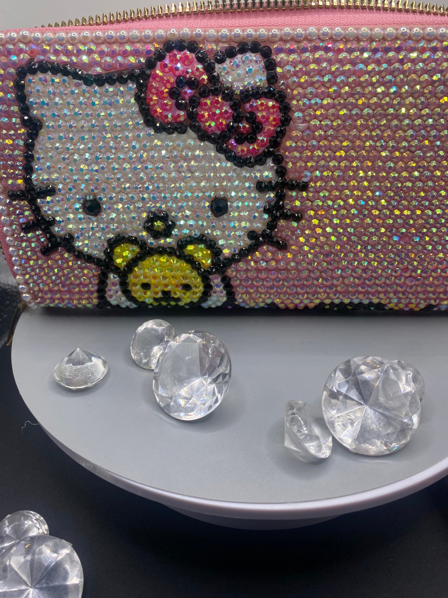 Kitty | bling| crystals | gifts for her| Kuromi | long wallet | kawaii | Pink diamonds | encrusted| Sanriod | pastel | clutch