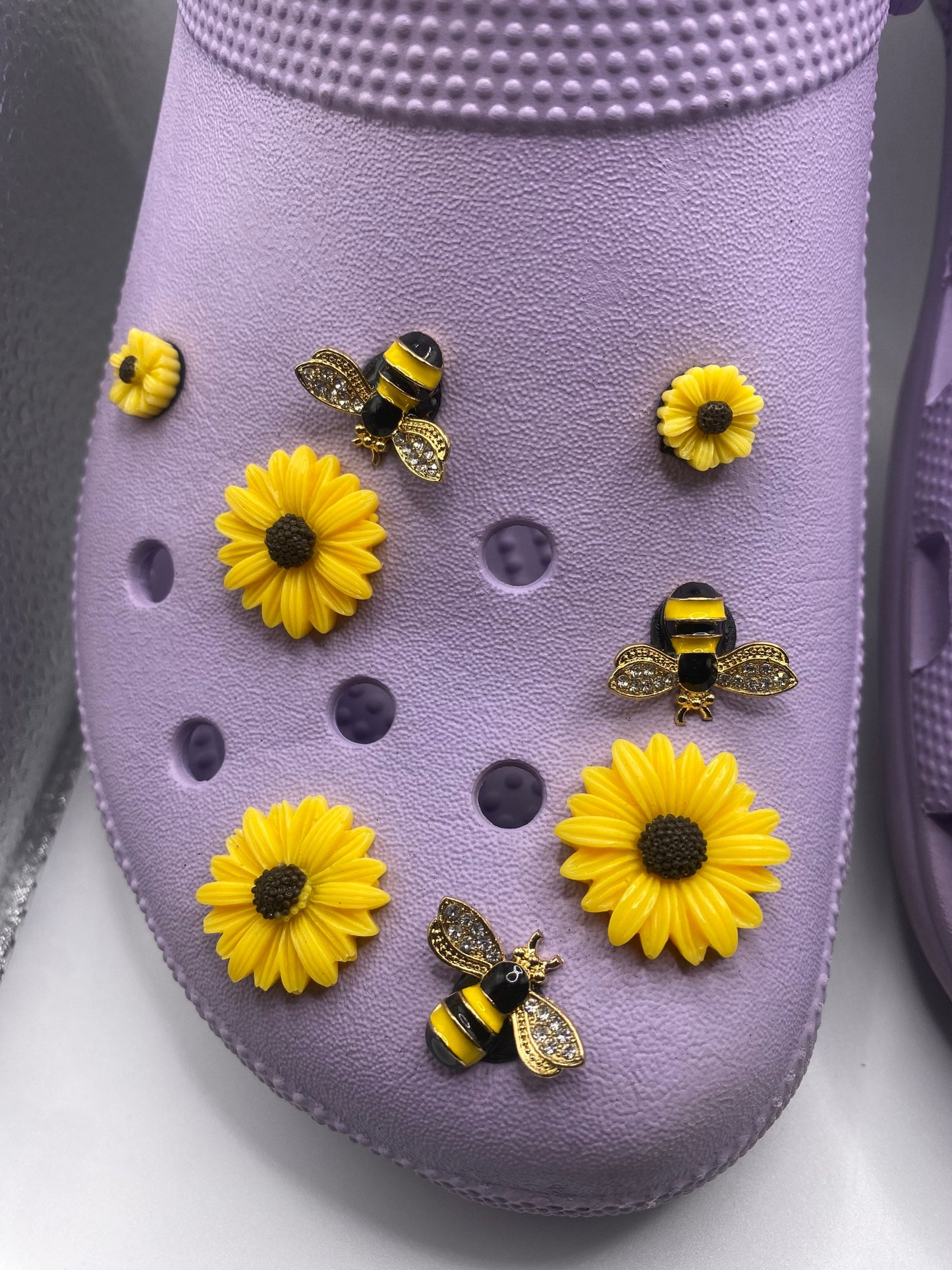 Sunflower and jewel bees shoe charm sets