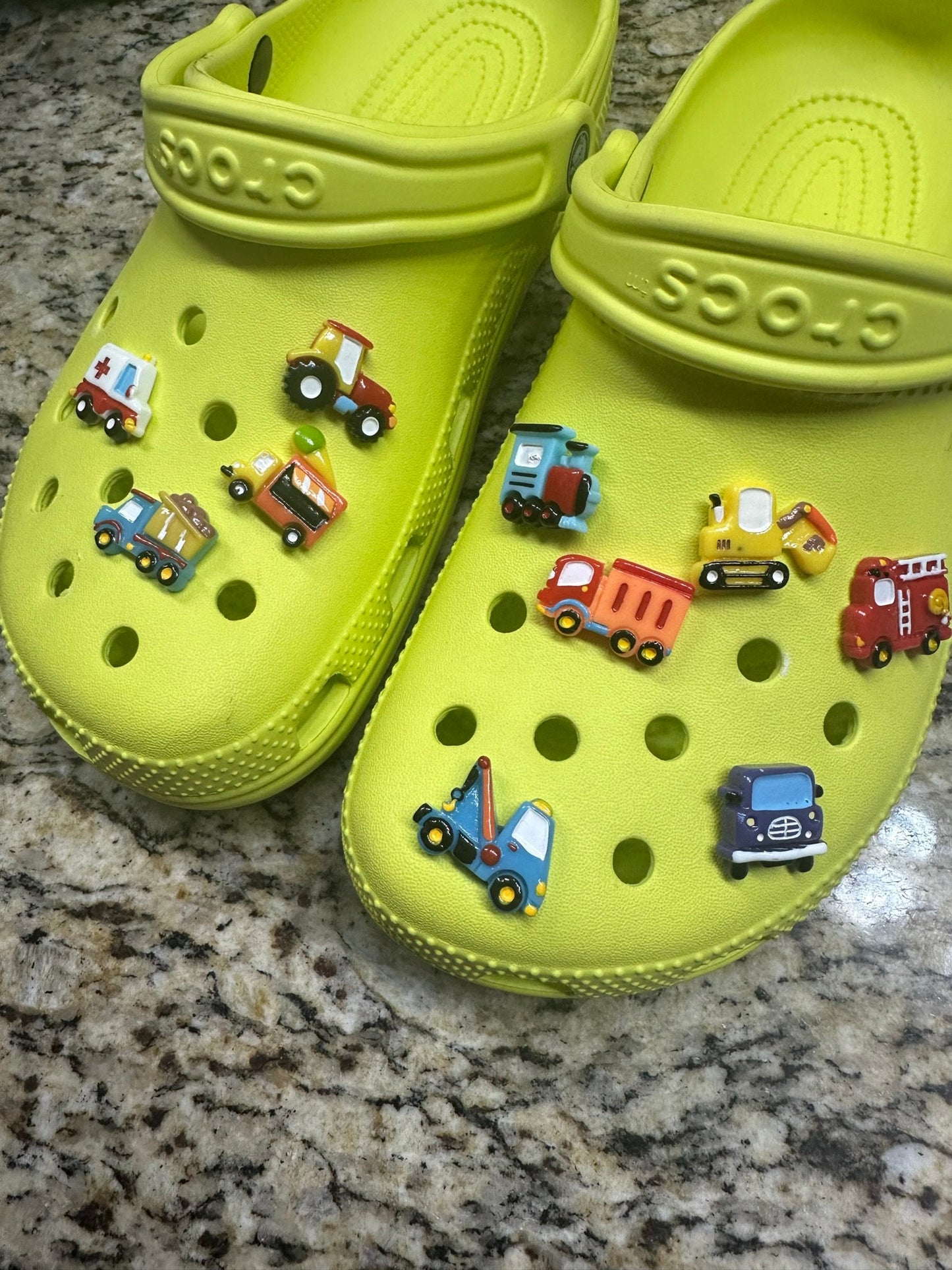 Shoe charms | Excavator| Cars| Dump truck| Tow truck| Ice cream truck| Gifts for boys| fire truck | locomotive | trains |