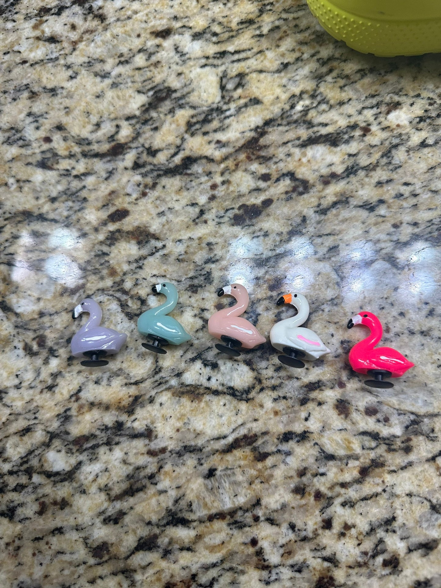 Flamingos! | flocking | Shoe charms | flamingo | zoo | pink | cute | Resin charm | pool | flocked | pink birds |