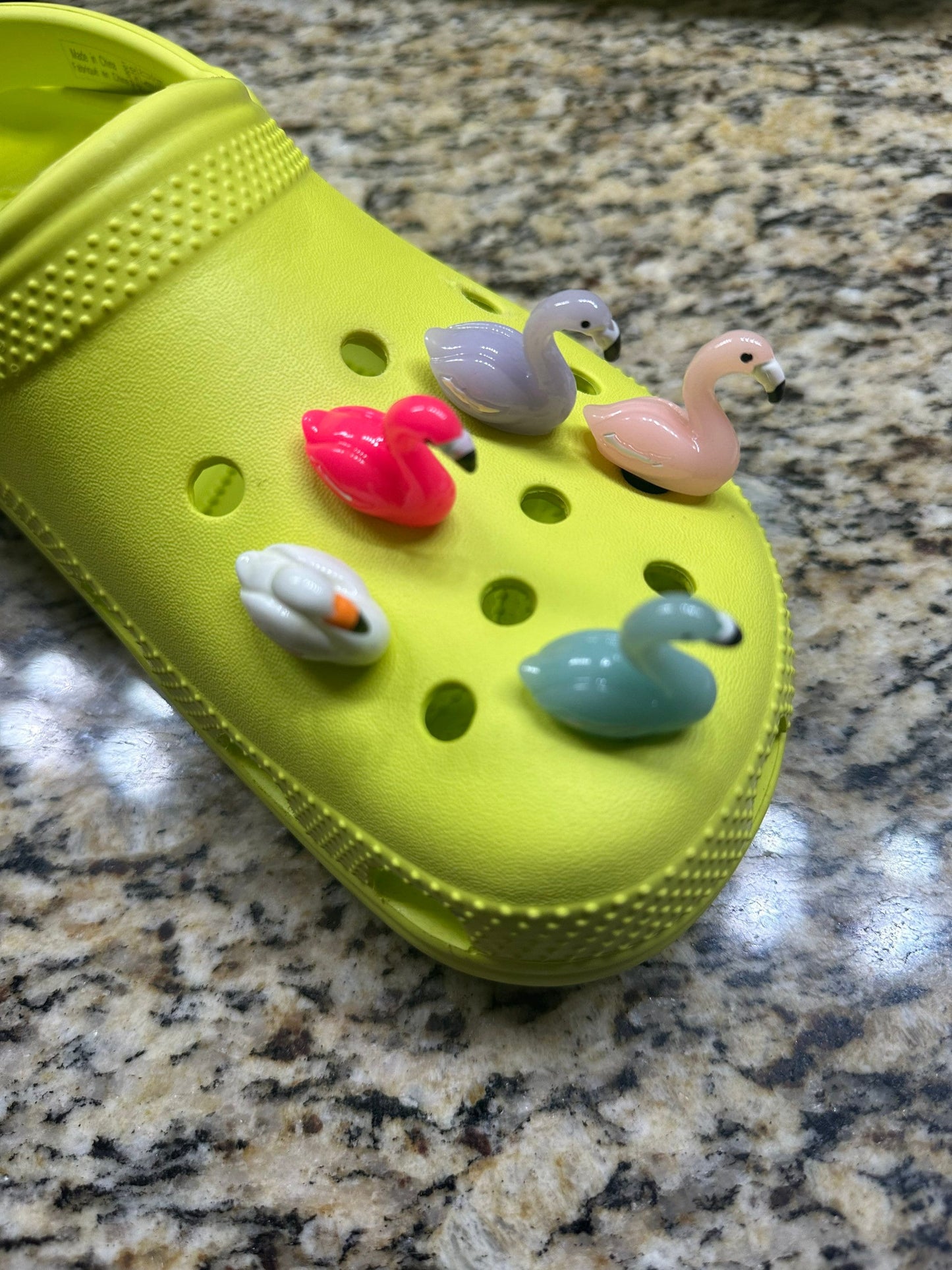 Flamingos! | flocking | Shoe charms | flamingo | zoo | pink | cute | Resin charm | pool | flocked | pink birds |