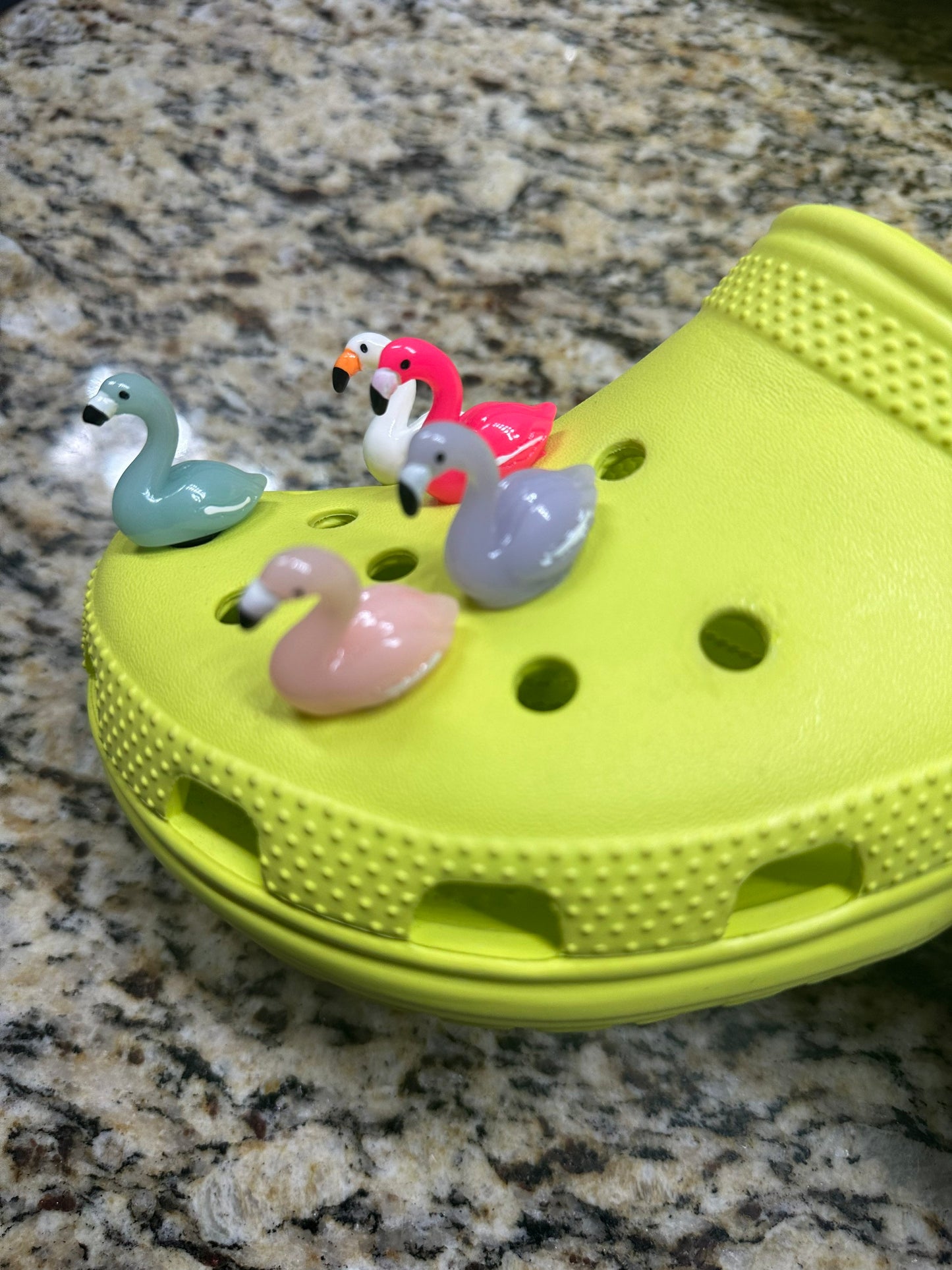 Flamingos! | flocking | Shoe charms | flamingo | zoo | pink | cute | Resin charm | pool | flocked | pink birds |
