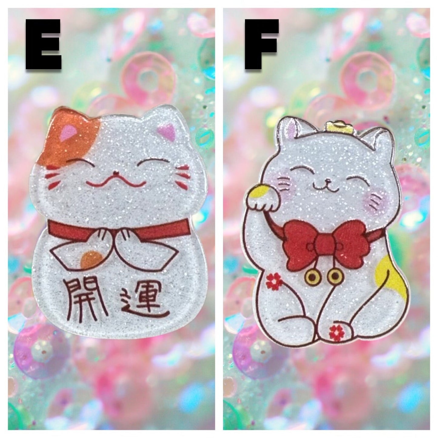 Lucky Cat shoe charms | Maneki Neko charms | Japanese lucky cat shoe accessories | Sparkle glitter resin shoe charms |Good luck cat |Acrylic