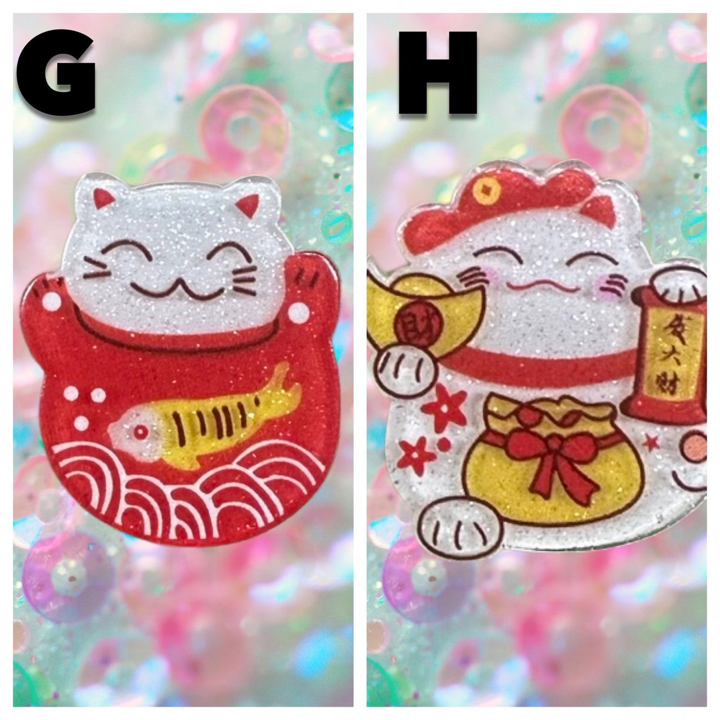 Lucky Cat shoe charms | Maneki Neko charms | Japanese lucky cat shoe accessories | Sparkle glitter resin shoe charms |Good luck cat |Acrylic