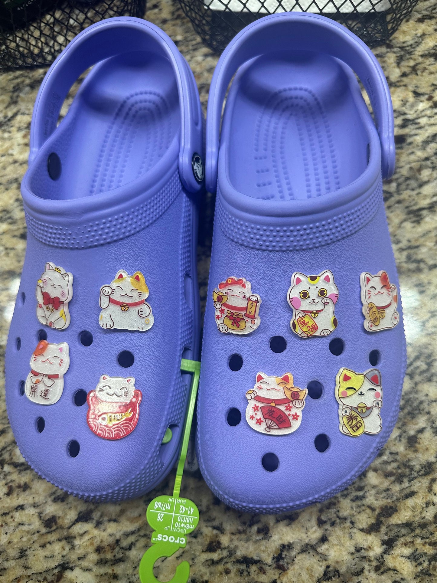 Lucky Cat shoe charms | Maneki Neko charms | Japanese lucky cat shoe accessories | Sparkle glitter resin shoe charms |Good luck cat |Acrylic