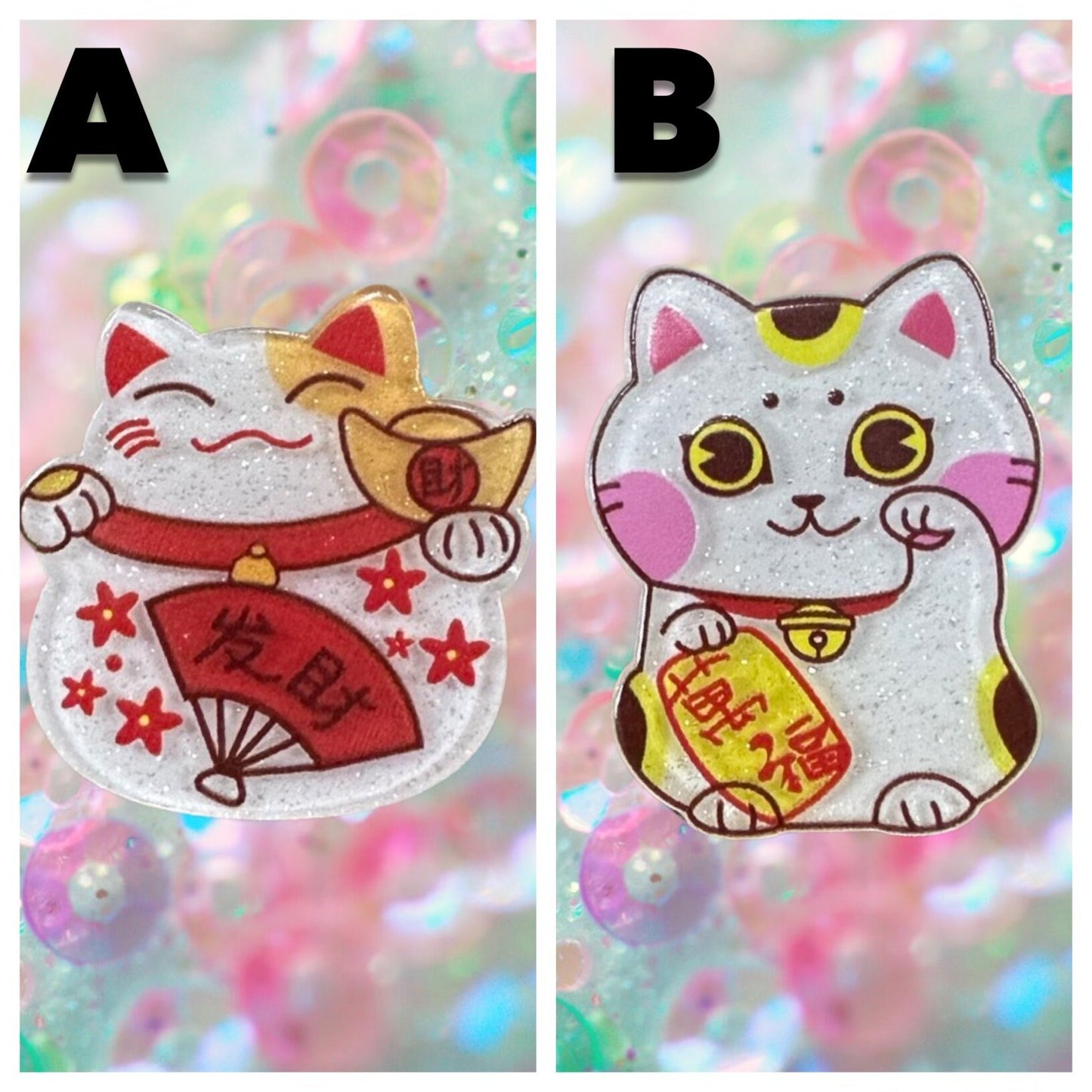 Lucky Cat shoe charms | Maneki Neko charms | Japanese lucky cat shoe accessories | Sparkle glitter resin shoe charms |Good luck cat |Acrylic