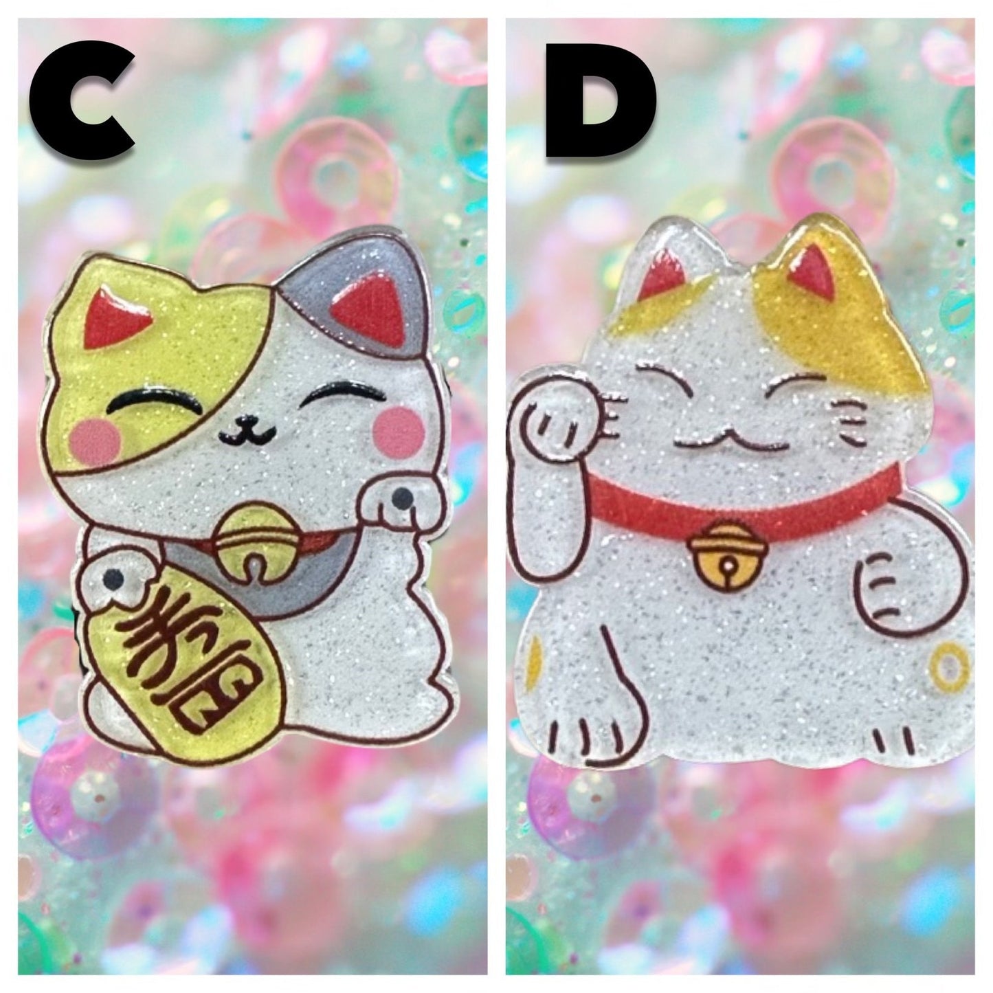Lucky Cat shoe charms | Maneki Neko charms | Japanese lucky cat shoe accessories | Sparkle glitter resin shoe charms |Good luck cat |Acrylic