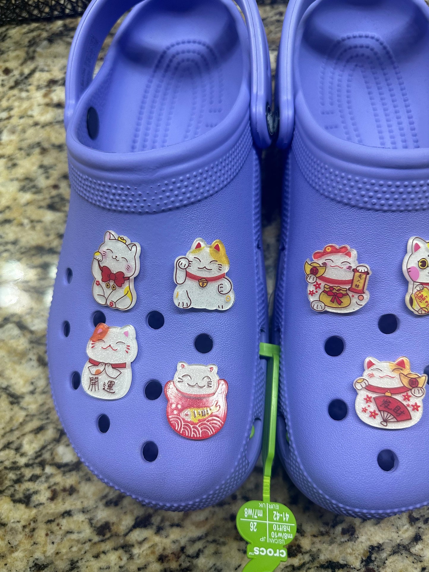 Lucky Cat shoe charms | Maneki Neko charms | Japanese lucky cat shoe accessories | Sparkle glitter resin shoe charms |Good luck cat |Acrylic