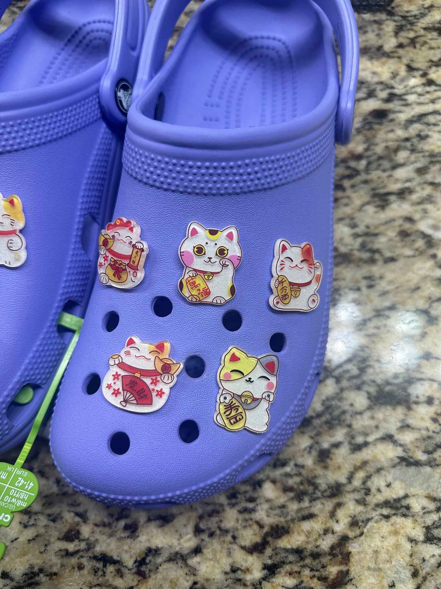 Lucky Cat shoe charms | Maneki Neko charms | Japanese lucky cat shoe accessories | Sparkle glitter resin shoe charms |Good luck cat |Acrylic