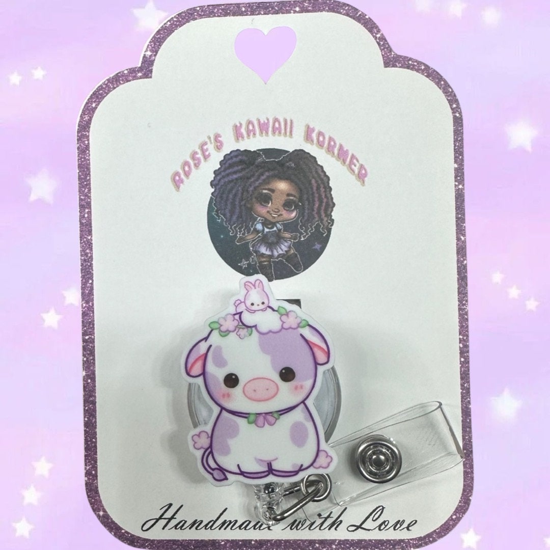Baby cow badge reel | Kawaii Cow | Pastel | badge pull | Carabiner | Cute cow | RN | Nurse | Id Holder | Pasture | Student | Tiny cow | Calf