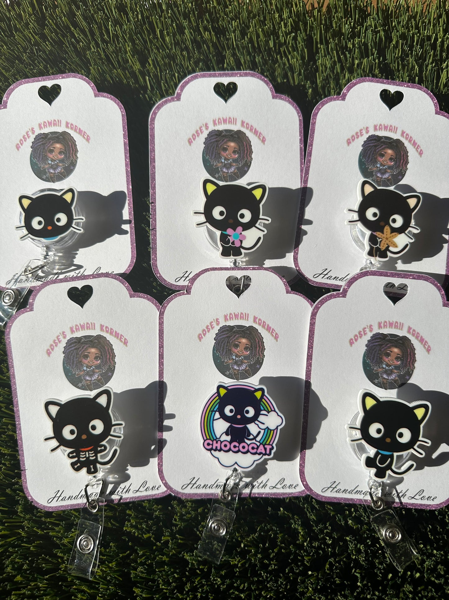Retractable badge reel| Choco cat | black cat | Kawaii | ID holder | carabiner | badge pull | Sanrioed | chocolate cat | nurse | students |