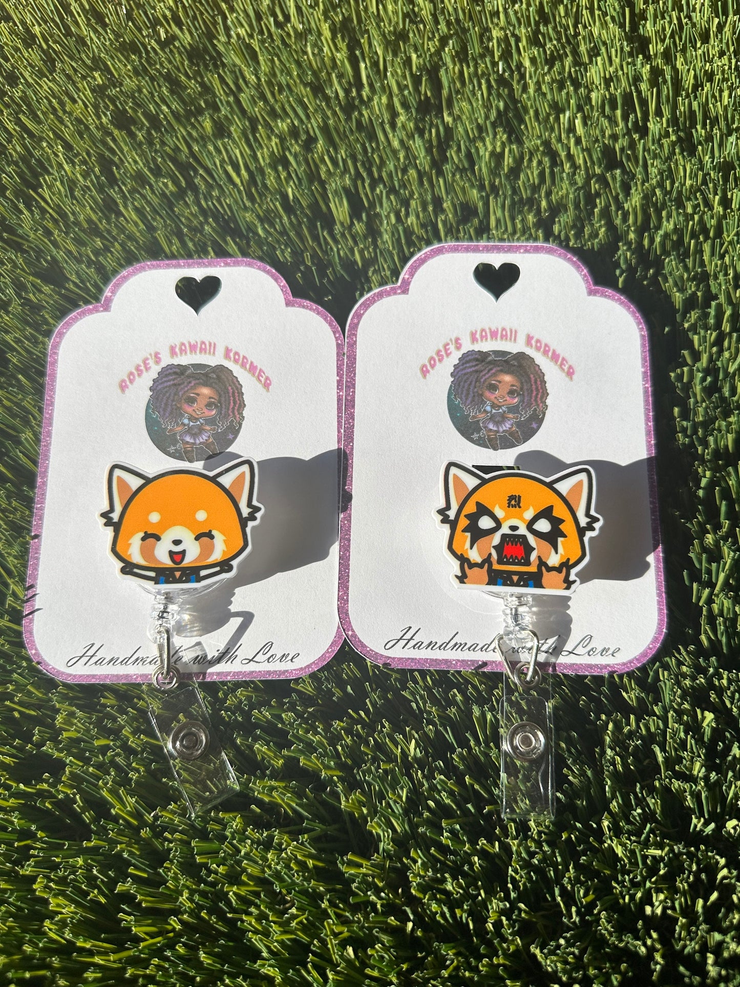 Retractable badge reel | Kawaii | Nurse | RN | Id holder | badge pull | Dental assistant | X-ray tech | ID | Retsuko | Rage | Heavy metal |
