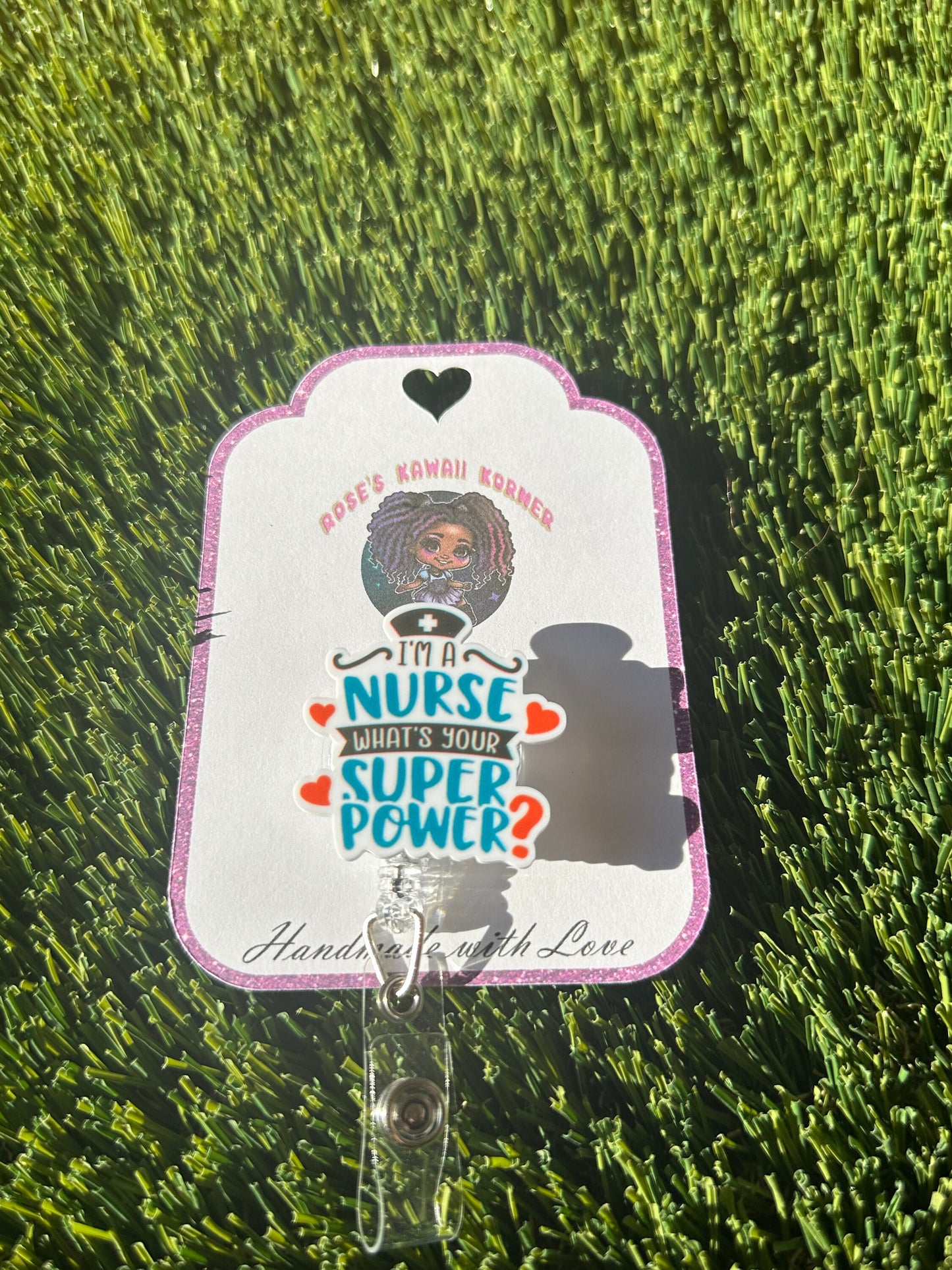 Retractable badge reel | Kawaii | Nurse | RN | Id holder | badge pull | Dental assistant | X-ray tech | Super hero nurse | pharmacist | ID |