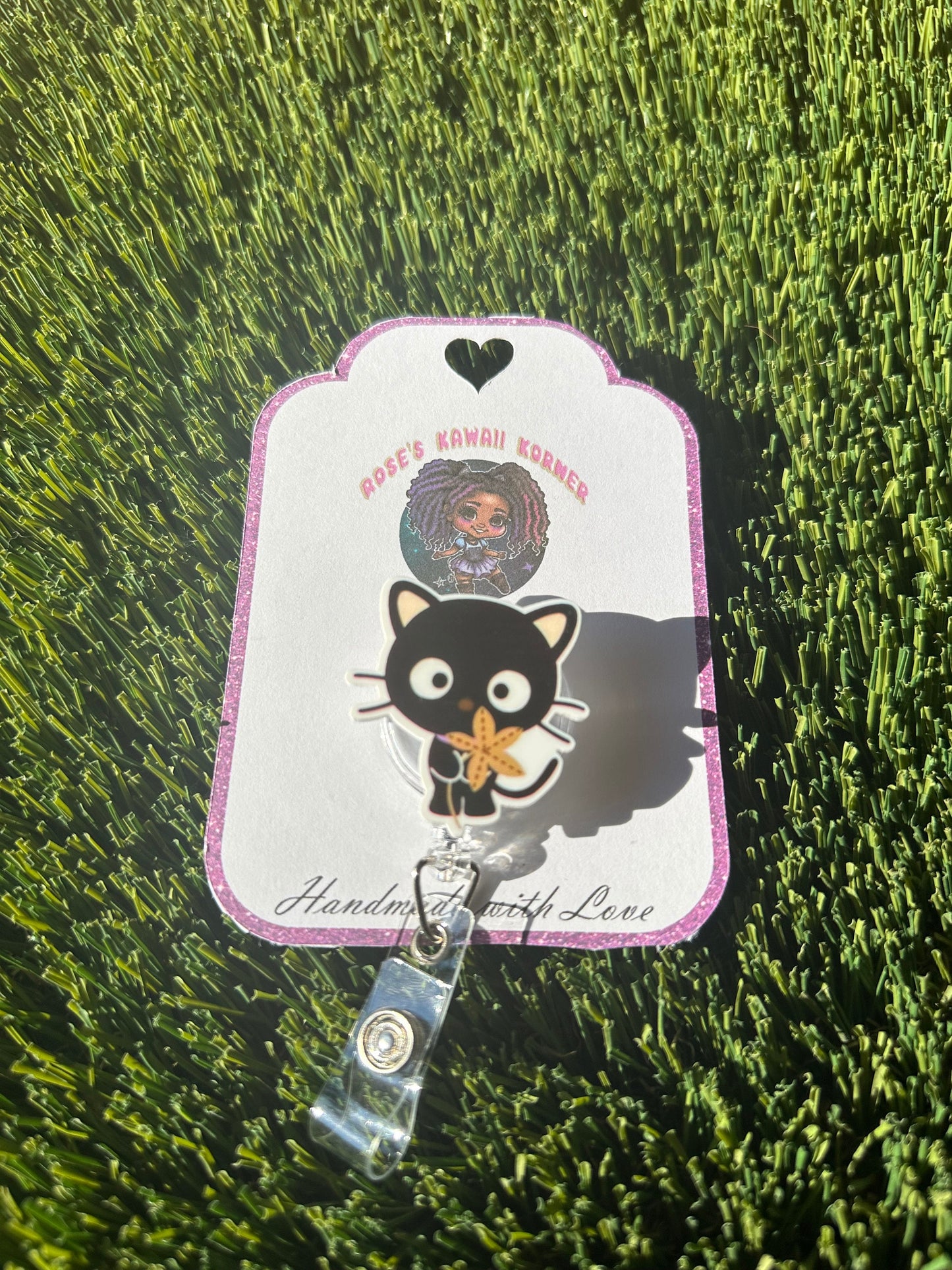 Retractable badge reel| Choco cat | black cat | Kawaii | ID holder | carabiner | badge pull | Sanrioed | chocolate cat | nurse | students |