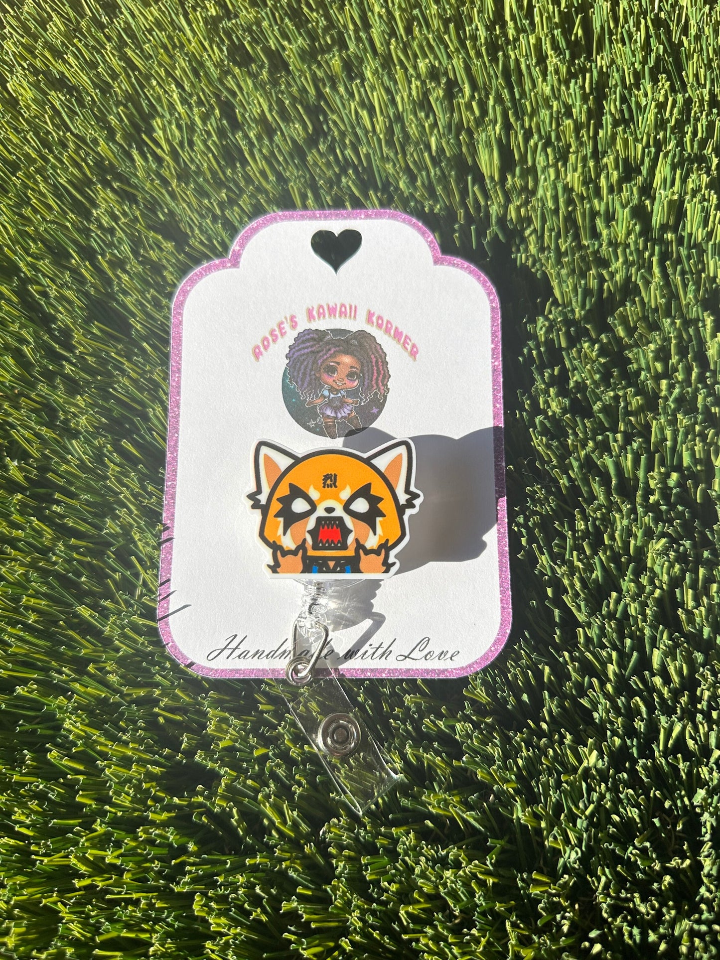 Retractable badge reel | Kawaii | Nurse | RN | Id holder | badge pull | Dental assistant | X-ray tech | ID | Retsuko | Rage | Heavy metal |