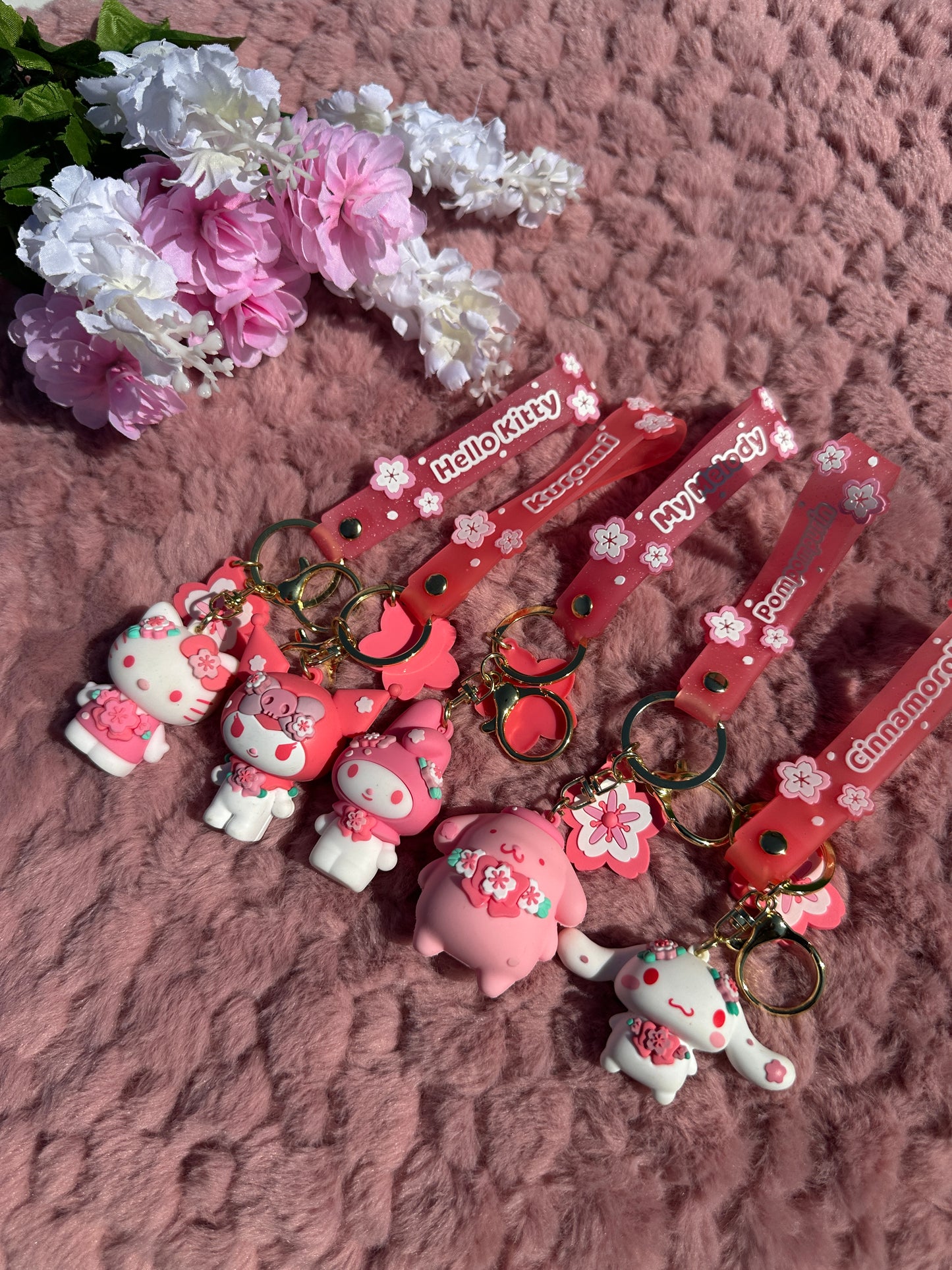 Sakura | Cherry Blossom | Pink | Pastel | kawaii | Cute | keychains | Gifts for girls | Pompompurin | Melody | Soft pink |
