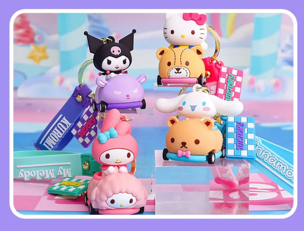 Sanrio Race Car with Rolling Wheels Keychains