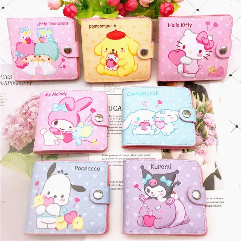 Kawaii Sanrio Hello Kitty Kuromi Kawaii Women's Purse Fashion Wallet Multifunctional Coin Purse Girls Clutch Bags Kids Toy Gifts