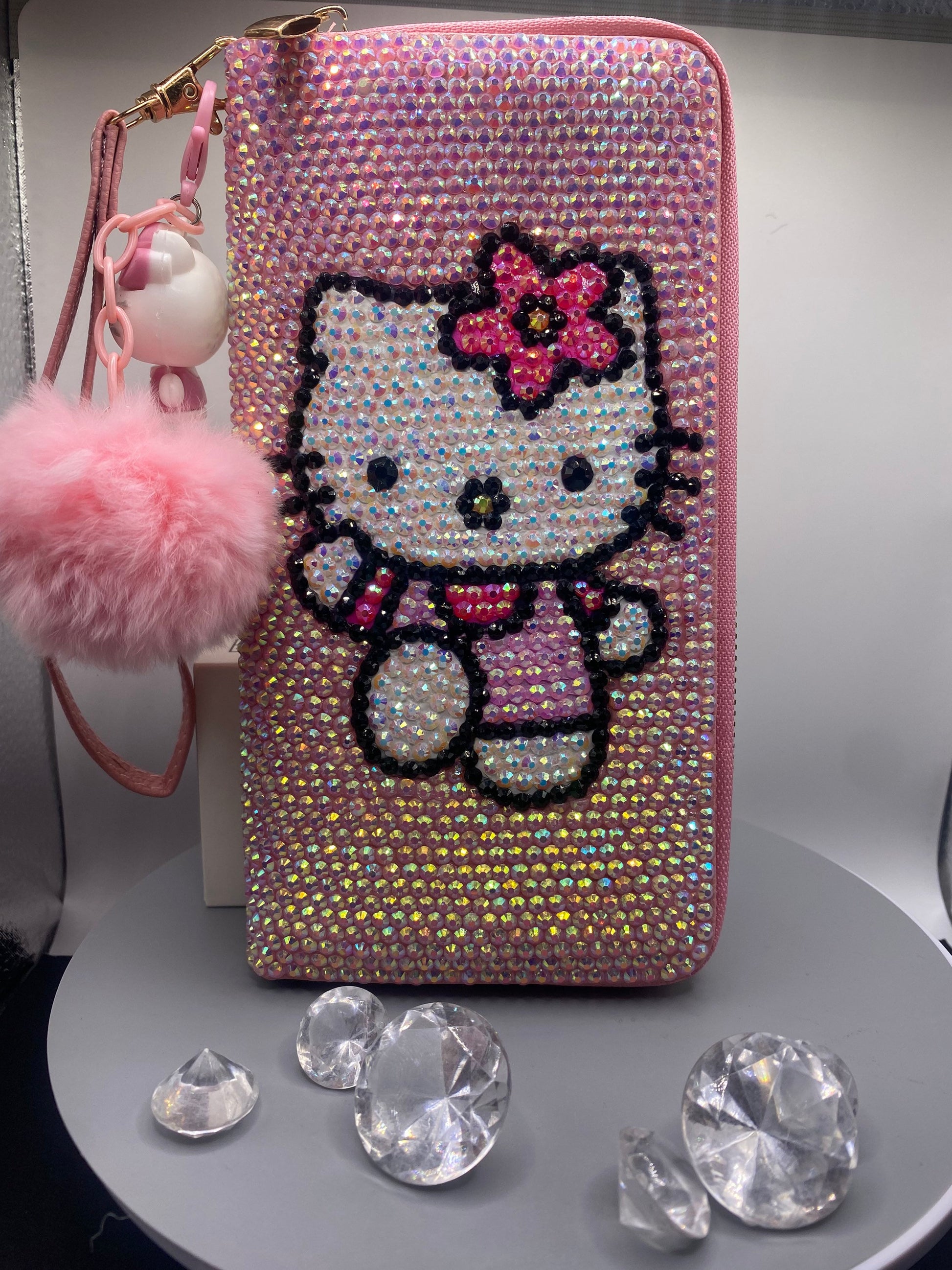 Kitty | bling| crystals | gifts for her| Kuromi | long wallet | kawaii | Pink diamonds | encrusted| Sanriod | pastel | clutch