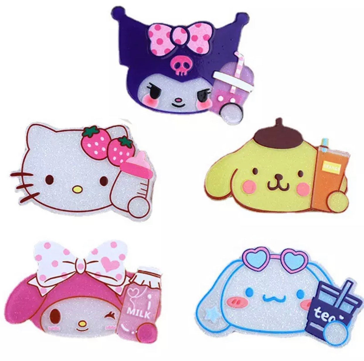 Sanriod | glitter Badge reels | rectractable reel | kawaii | carabiner | Kuro | Melody | cute gifts | RN | dental assistant | accessories |