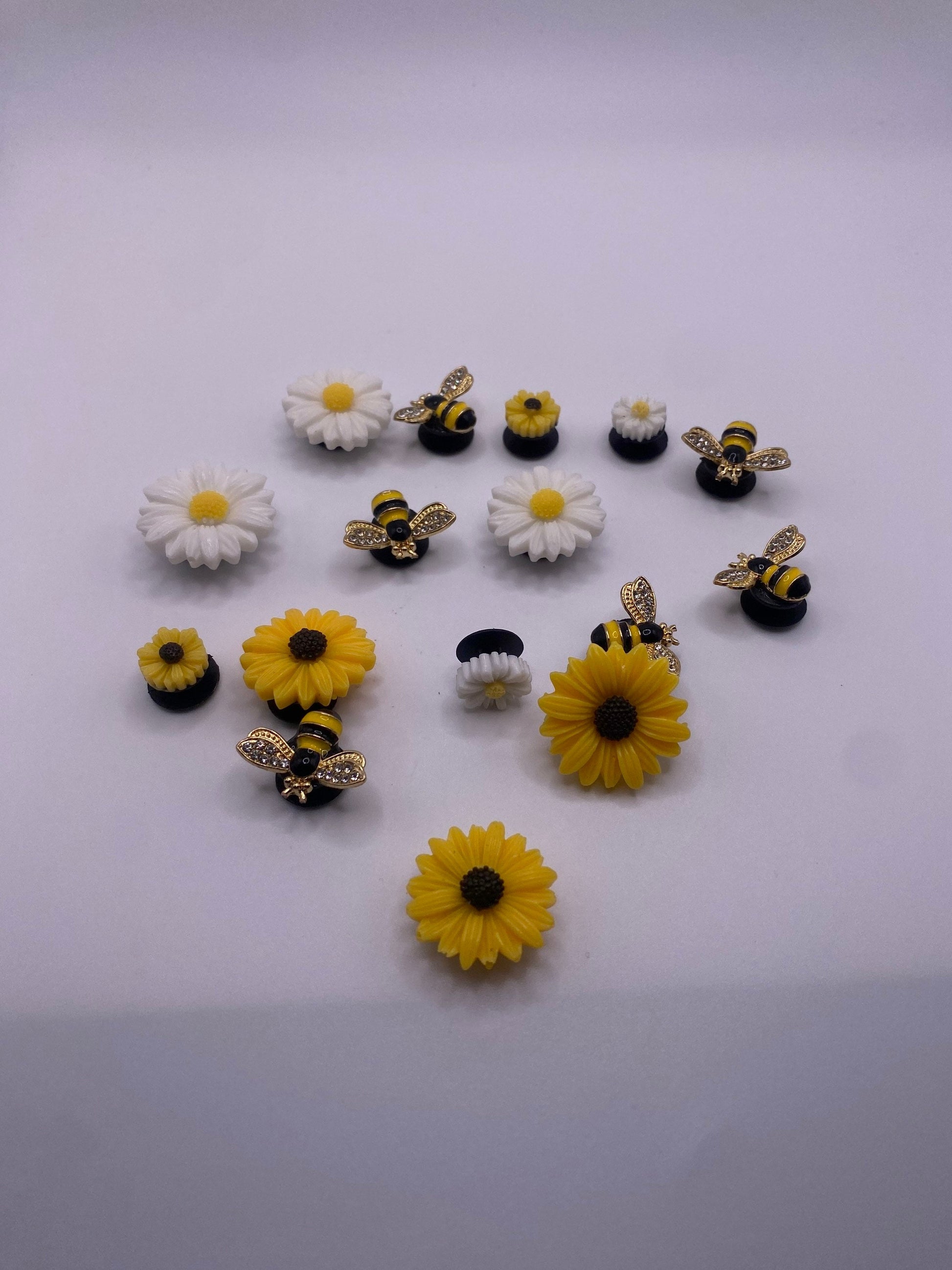 Sunflower and jewel bees shoe charm sets