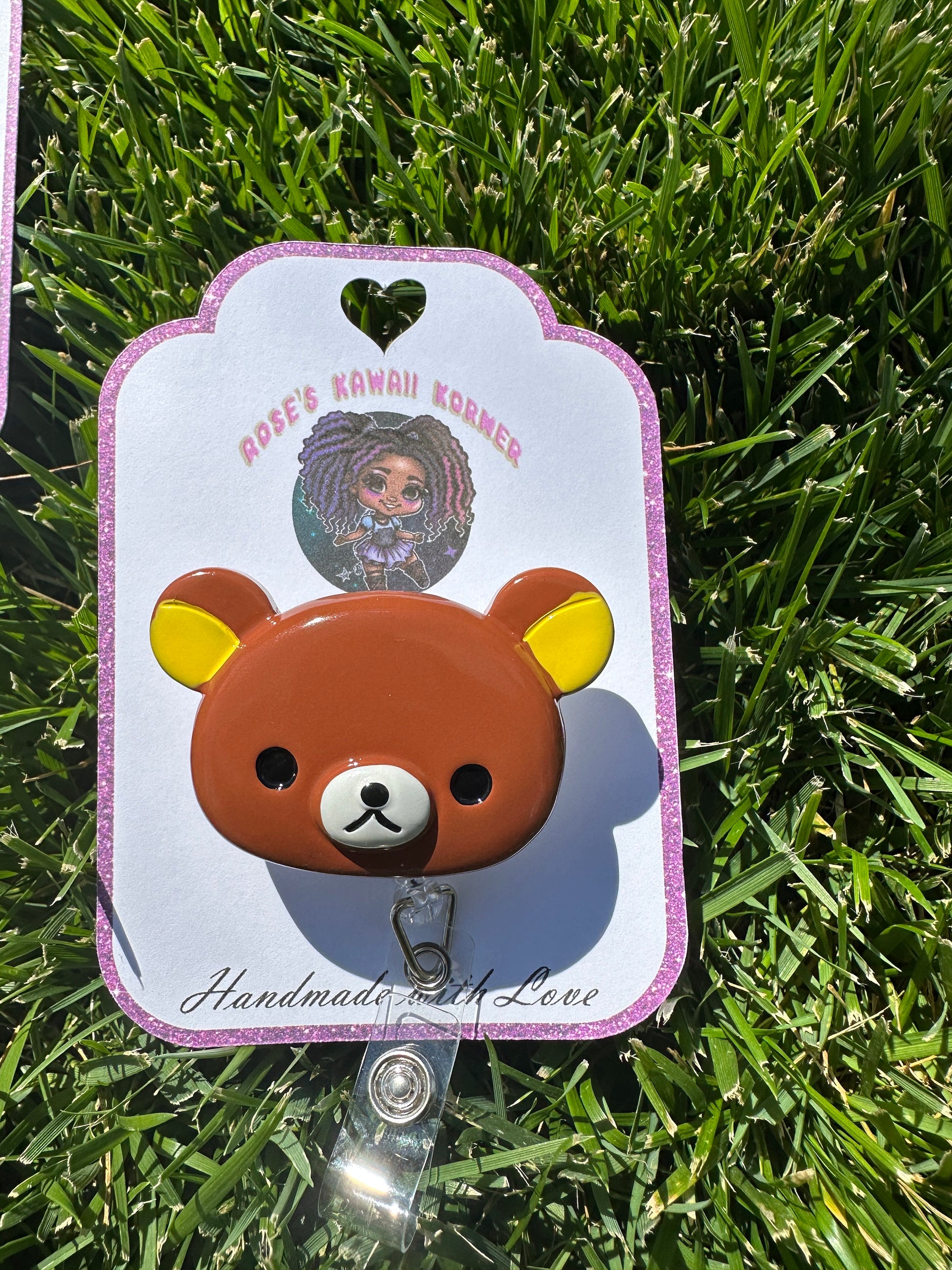 Brown Bear | Badge Reel| ID Holder | Rila kkuma | Cute Bear | RN |Kawaii Retractable| Accessory| Carabiner