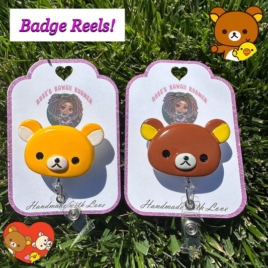 Brown Bear | Badge Reel| ID Holder | Rila kkuma | Cute Bear | RN |Kawaii Retractable| Accessory| Carabiner