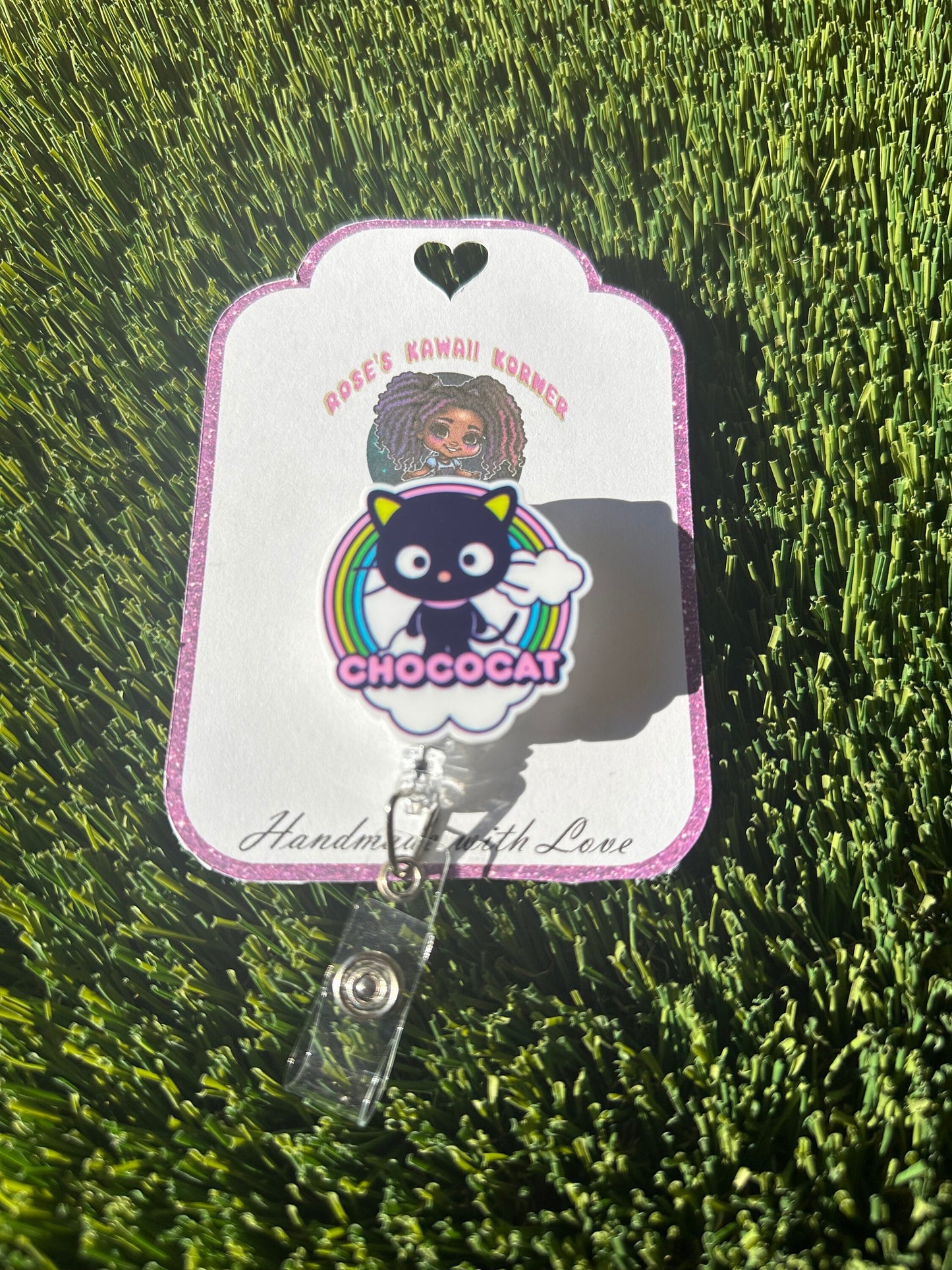 Retractable badge reel| Choco cat | black cat | Kawaii | ID holder | carabiner | badge pull | Sanrioed | chocolate cat | nurse | students |