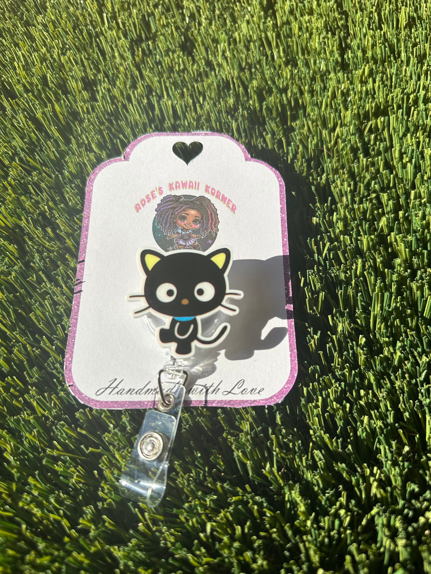 Retractable badge reel| Choco cat | black cat | Kawaii | ID holder | carabiner | badge pull | Sanrioed | chocolate cat | nurse | students |